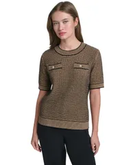 カール ラガーフェルド レディース アウター ニット・セーター 半袖 KARLAGERFELD PARIS WomenshortSleeve Sweater Blackcamel ブラックのサムネイル