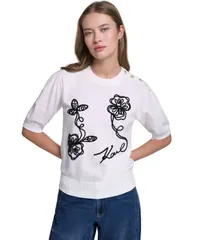 カール ラガーフェルド レディース アウター ニット・セーター クルーネック 刺繍 KARLAGERFELD PARIS Womens Embroide red Crewneck Sweater Soのサムネイル