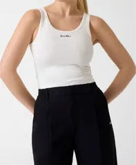 ゲス レディース トップス タンクトップ リブ GUESS Womens Alya Ribbed Scoop Neck Tank Topristine White ホワイトのサムネイル