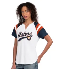 スターター レディース トップス Tシャツ Starter Womens White Houston Astros Game Onotch Neck Raglan TShirt White Navyのサムネイル
