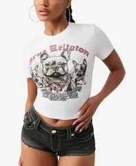 トゥルーレリジョン レディース トップス シャツ True Religion Womens Crystal Frenchie Baby TShirt Optic White ホワイトのサムネイル