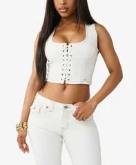 トゥルーレリジョン レディース トップス シャツ デニム レース True Religion Womens Lace Up Denim Top Winter White ホワイトのサムネイル