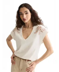 スコッチアンドソーダ レディース トップス Tシャツ Vネック 刺繍 SCOTCH SODA Womens Embroide red VNeck TShirt White ホワイトのサムネイル