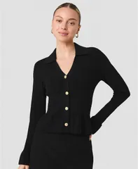 フレンチコネクション レディース トップス シャツ ニット 長袖 French Connection Womens Crinkle Knit Pointelle LongSleeve Top Blacのサムネイル