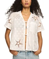 ラッキーブランド レディース トップス シャツ 半袖 Lucky Brand Womens Novelty TieFront ShortSleeve Shirt Bright White ホワイトのサムネイル