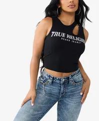 トゥルーレリジョン レディース トップス シャツ カットアウト True Religion Womens Crystal CutOut Rib Top Jet Black ブラックのサムネイル
