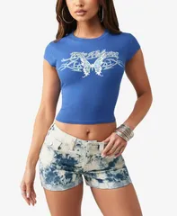 トゥルーレリジョン レディース トップス シャツ ギャザー キャップスリーブ キャップ True Religion Womens Ruched CapSleeve Baby TShirt Nauticのサムネイル