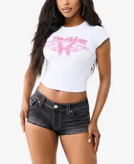 トゥルーレリジョン レディース トップス シャツ ギャザー キャップスリーブ キャップ True Religion Womens Ruched CapSleeve Baby TShirt Opticのサムネイル