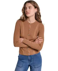 カール ラガーフェルド レディース アウター ニット・セーター カーディガン KARLAGERFELD PARIS Womens ButtonFront Cardigan Sepiaのサムネイル