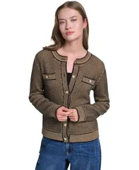 カール ラガーフェルド レディース アウター ニット・セーター クルーネック カーディガン KARLAGERFELD PARIS Womens Crewneck Cardigan Blackcamelのサムネイル