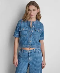 ダナキャランニューヨーク レディース アウター ジャケット・ブルゾン シャツ 半袖 クロップド デニム DKNY Jeans Womens Cropped Patch Pocket ShortSleeのサムネイル