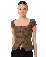 フレンチコネクション レディース トップス シャツ ギンガムチェック プリント ギンガム French Connection Womens Diana Square Neck Gingham Prinのサムネイル
