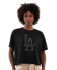 スターター レディース トップス Tシャツ クロップド Starter Womens Black Los Angeles Dodgers Rhinestone Sprinkle Boxy Croppeのサムネイル