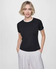 ダナ キャラン ニューヨーク レディース トップス シャツ クルーネック 半袖 DKNY Womens Crewneck ShortSleeve Top Blackcoconut ブラックのサムネイル