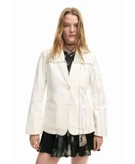 デジグアル レディース アウター ジャケット・ブルゾン アシンメトリー ブレザー Desigual Womens Asymmetrical striped blazer Medium beige ベーのサムネイル