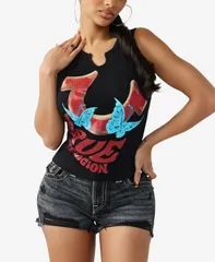 トゥルーレリジョン レディース トップス シャツ True Religion Womens Crystal VNotch Racer Tank Jet Black ブラックのサムネイル
