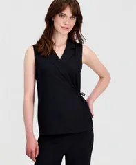 アンクライン レディース トップス シャツ ノースリーブ ニット Anne Klein Womens PebbleTexture Knit Sleeveless Wrap Top Anne Blackのサムネイル