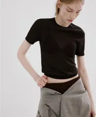 マンゴ レディース アウター ニット・セーター 半袖 MANGO WomenshortSleeved Knitted Sweater Brown ブラウンのサムネイル