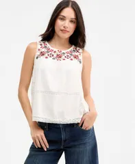 ラッキーブランド レディース トップス シャツ 刺繍 レース Lucky Brand Womens Embroide redYoke LaceInsetop Cream クリームのサムネイル