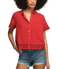ラッキーブランド レディース トップス シャツ Lucky Brand Womens Cutwork Camp Collar Shirt Red レッドのサムネイル