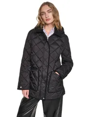 ダナ キャラン ニューヨーク レディース アウター コート キルティング DKNY Womens Quilted Barn Coat Black ブラックのサムネイル