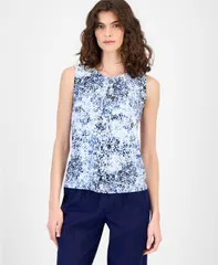 アンクライン レディース トップス シャツ アシンメトリー プリーツ ノースリーブ Anne Klein Womensleeveless Asymmetric Pleated Top Crisp Whのサムネイル