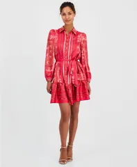 アンクライン レディース トップス シャツ プリント 長袖 Anne Klein Womens LongSleeve ScarfPrintwill ShirtDress GRENADINE MULTIのサムネイル
