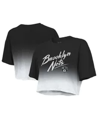 マジェスティック レディース トップス Tシャツ クロップド Majestic Womens Threads Black White Brooklynets Dirty Dribble TriBlenのサムネイル