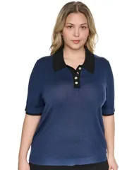 カール ラガーフェルド レディース アウター ニット・セーター プラスサイズ 半袖 KARLAGERFELD PARIS Plusize Johnny Collar ShortSleeve Sweatのサムネイル