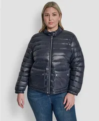 ダナ キャラン ニューヨーク レディース アウター コート プラスサイズ DKNY Plusize Moto Collar Short Packable Coat Ombreのサムネイル