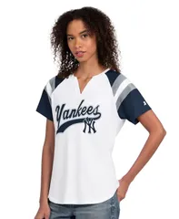 スターター レディース トップス Tシャツ Starter Womens White New York Yankees Game Onotch Neck Raglan TShirt White Navのサムネイル