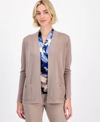 アンクライン レディース アウター ニット・セーター カーディガン Anne Klein Womens Fine Rib OpenFront Malibu Cardiganatural Clayのサムネイル