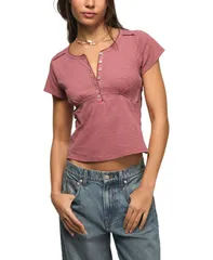 ラッキーブランド レディース トップス シャツ 半袖 Lucky Brand Womens Crochetrim ShortSleeve Henley Top Lilasのサムネイル