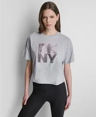 ダナ キャラン ニューヨーク レディース トップス Tシャツ クルーネック ロゴ DKNY Sport Womens Ombre Rhinestone Logo Crewneck TShirt Pghのサムネイル