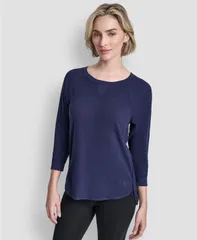 ダナ キャラン ニューヨーク レディース トップス Tシャツ ミニ DKNY Womens Mini Slub Waffle ThreeQuarterSleeve TShirt Peacoatのサムネイル