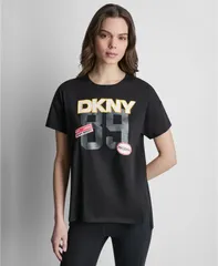 ダナ キャラン ニューヨーク レディース トップス Tシャツ クルーネック DKNY Sport Womens Campus Patch Crewneck TShirt Black ブラックのサムネイル