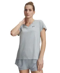 アンダーアーマー レディース トップス シャツ Vネック 半袖 Under Armour Womens Twistech VNeck ShortSleeve Top Blue FogDownpourのサムネイル