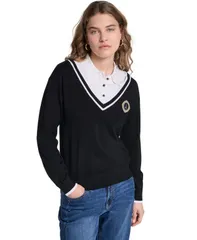 カール ラガーフェルド レディース アウター ニット・セーター KARLAGERFELD PARIS Womens Twofer Colla red Sweater BlackSoft White ホのサムネイル