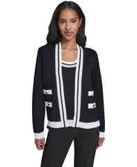 カール ラガーフェルド レディース アウター ニット・セーター コントラスト カーディガン 長袖 KARLAGERFELD PARIS Womens OpenFront LongSleeve Knitのサムネイル