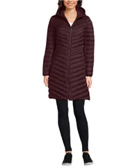 ランズエンド レディース アウター ジャケット・ブルゾン コート ダウン Lands End Womens Wanderweight Packable Down Coat Lush burgundyのサムネイル