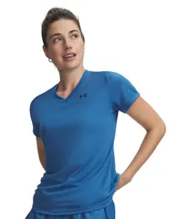 アンダーアーマー レディース トップス シャツ Vネック 半袖 Under Armour Womens Tech VNeck ShortSleeve Top Aegean BlueBlackout Nのサムネイル