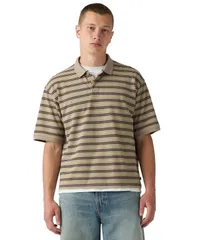 リーバイス メンズ トップス ポロシャツ Levis Menstriped Pattern Boxy Polo Shirt Khaki カーキのサムネイル