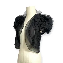 タダシショージ TADASHI SHOJI 高級 シルク100% ローズモチーフ ティアードフリル ボレロ ブラックのサムネイル