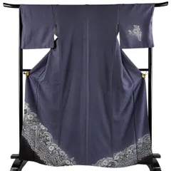 【美品】 付下げ 身丈165.5cm 裄丈67cm M 袷 辻が花 ぼかし 灰紫 正絹 秀品 【中古】のサムネイル