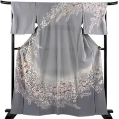 訪問着 身丈163cm 裄丈68.5cm L 袷 落款 辻が花柄 ぼかし 灰色 正絹 名品 【中古】のサムネイル