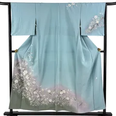 訪問着 身丈154cm 裄丈65cm M 袷 落款 辻が花 染め分け ぼかし 水色 正絹 名品 【中古】のサムネイル