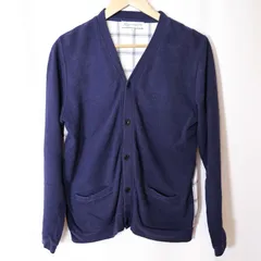 (^w^)b BMING LIFE STORE by BEAMS ビーミングバイビームス 背面チェック カーディガン M ネイビー 紺 92-13-0063-225 ビームス パイル地 コットン 異素材 オフィスカジュアル メンズ 古着 OM13636WTのサムネイル