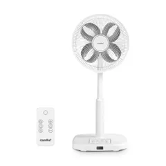 COMFEE' 扇風機 リビング DCモーター クローバー羽 大風量 温度感知風速モード リモコン付き 静音 左右自動首振り 上下角度調節 風量9段階調節 1~9h タイマー機能 強力送風 省エネ 小型 コンパクト 洗える ホワイト色 軽量 トイレ/キャンプのサムネイル