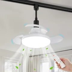 OTeedo ダクトレール ファンライト 3速風速省エネ静音 LED 照明 30W リモコン無段階調光調色 オールインワンデザインサーキュレーター 扇風機 DCモーター リモコン タイマー機能 延長吊り腕付き,リビング/寝室に適用のサムネイル
