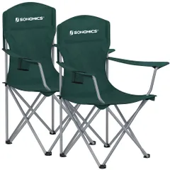 SONGMICS キャンプ椅子 2脚セット 耐荷重150kg ハイバック 快適 軽量 折りたたみ椅子 コンパクト 携帯便利 収納袋付属 アウトドアチェア グリーン キャンプ用品 登山 お花見 GCB08GNのサムネイル